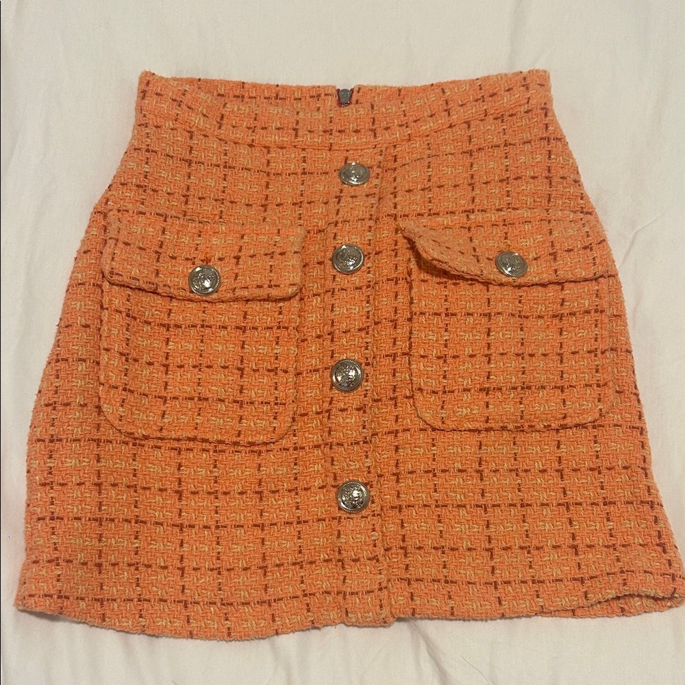 Pink Tweed Button-Up Skirt